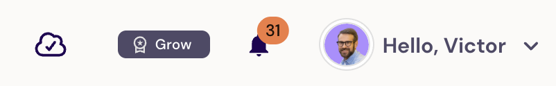 The Glowtify navbar with the notifications bell icon highlighted at the top-right, next to the user avatar.