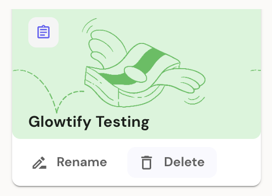 The Delete (trash) icon on a workspace row in app.glowtify.com/stores.